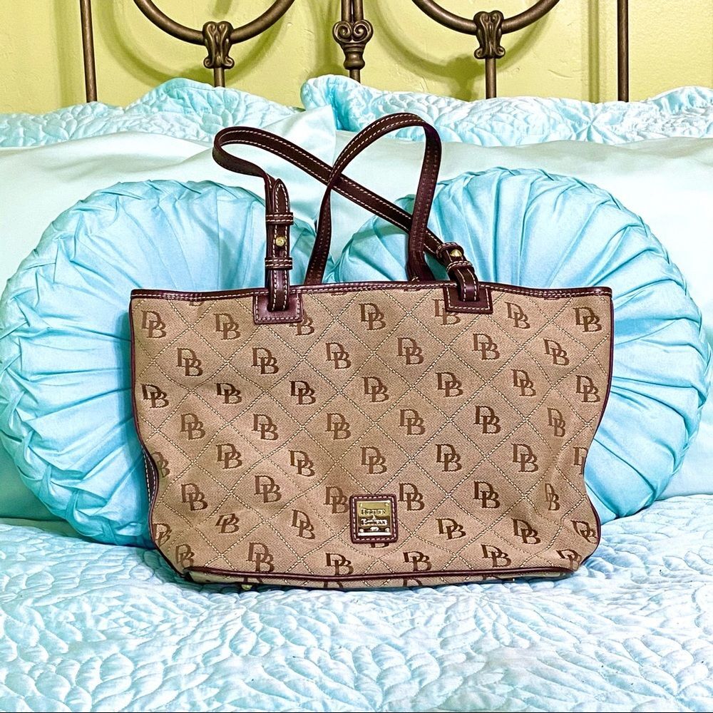 Dooney and Bourke Tan DB Patterned Shoulder Bag